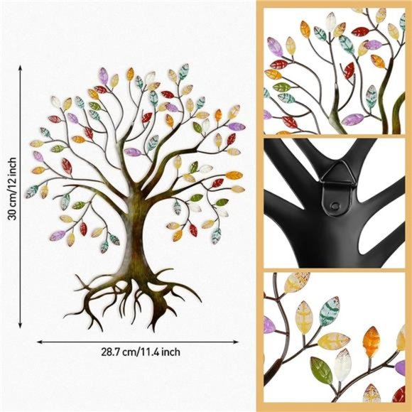 Metal Tree Wall Sculpture Gold Tree HomeDecor Multi Colored Leaf Art Handcrafted - Picture 6 of 7